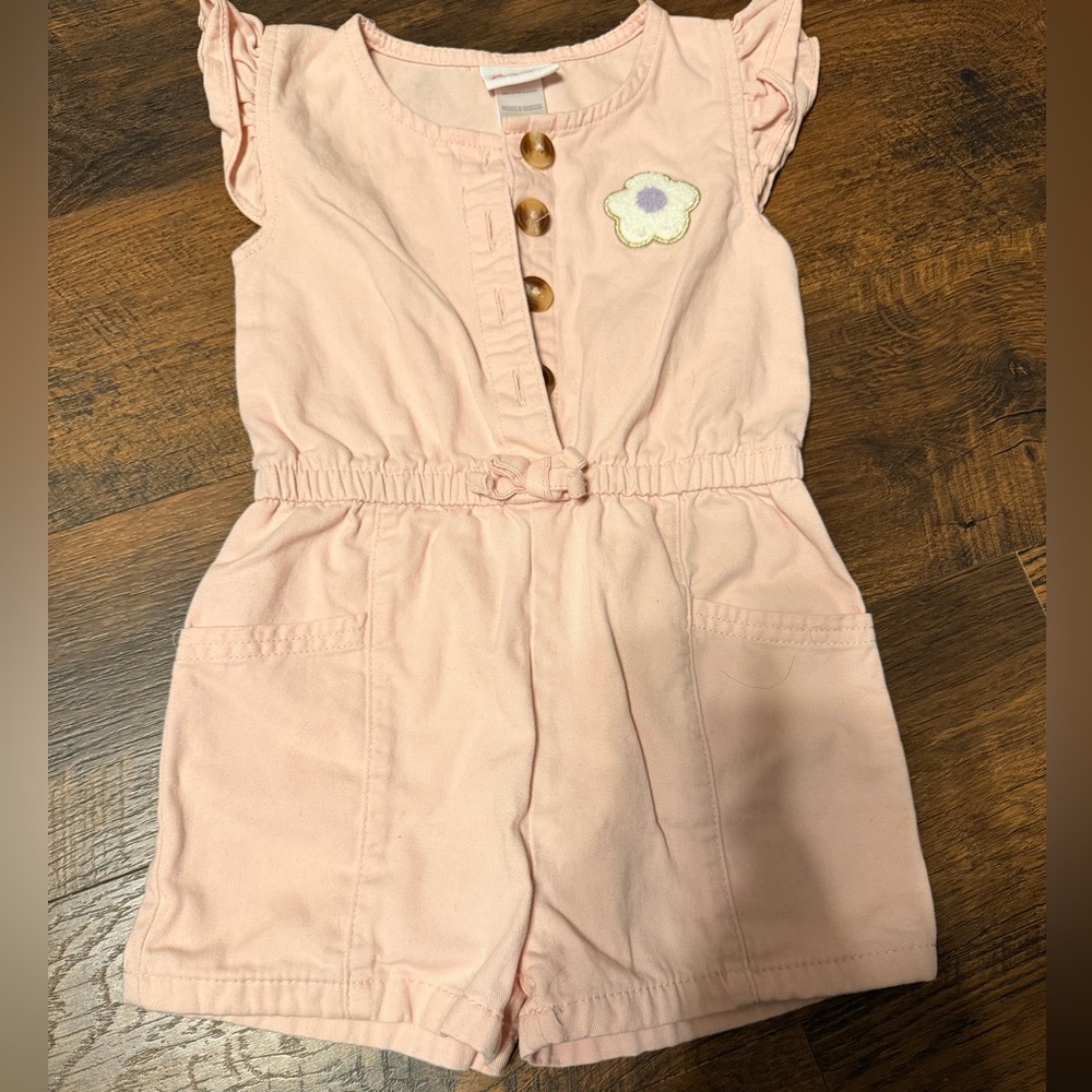 Little Lass Blush Romper with Floral Accent